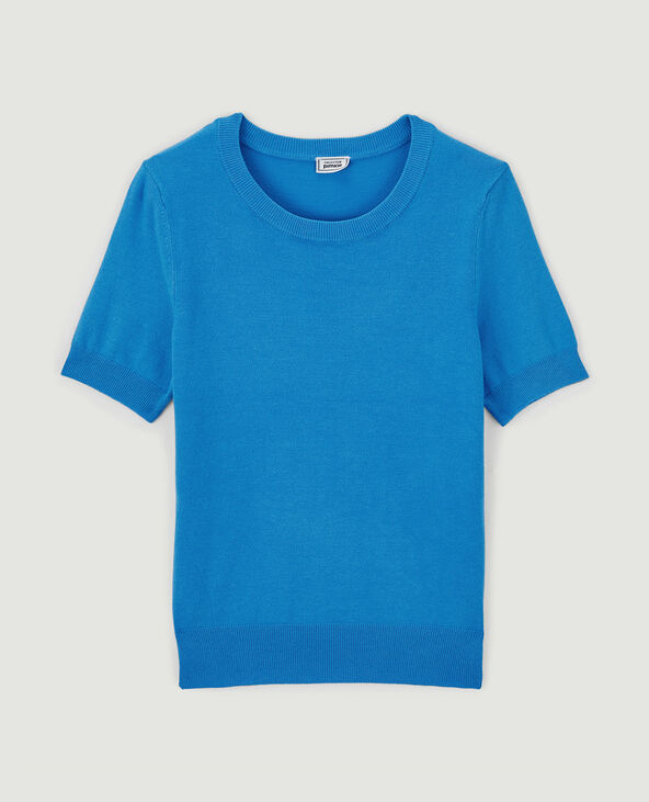 Pull manches courtes en maille fine bleu - Pimkie