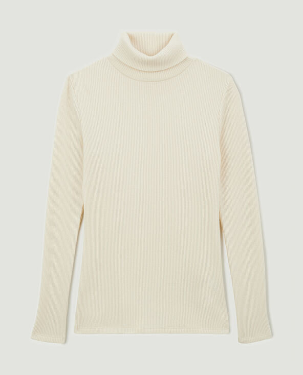 Pull fin col roulé maille côtelée beige - Pimkie