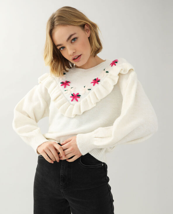 Pull brodé blanc - Pimkie