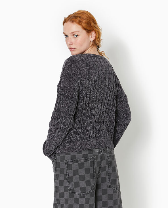 Pull col rond en maille chenille torsadée gris foncé - Pimkie