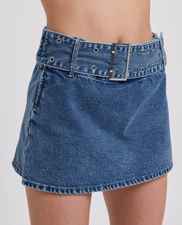 Jupe-short avec ceinture œillets bleu - Pimkie