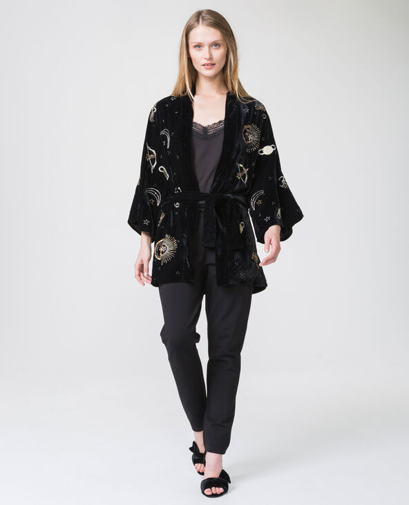Kimono velours imprimé noir - Pimkie