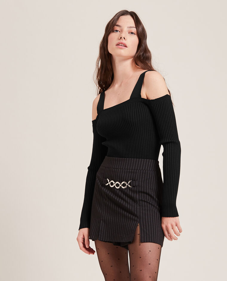 Pull maille côtelée épaules nues noir - Pimkie