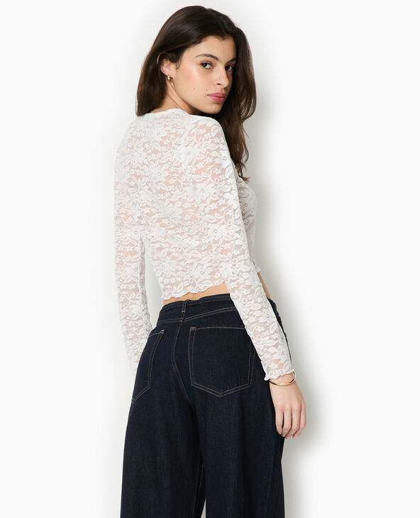 Top cardigan en dentelle avec boutons perles blanc - Pimkie