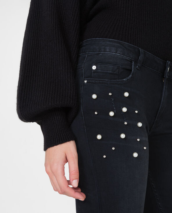 Skinny mid waist à perles noir - Pimkie