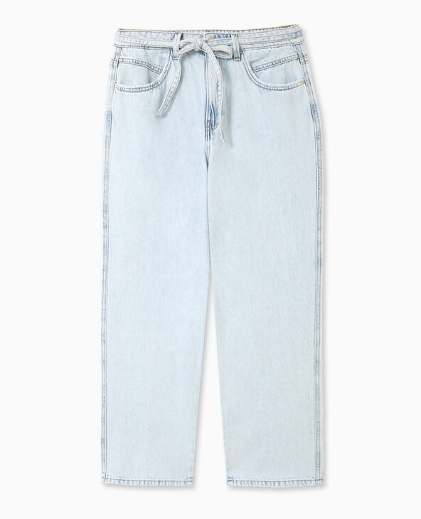 Jean baggy taille basse avec ceinture à nouer bleu clair - Pimkie
