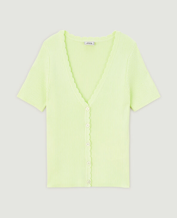 Top boutonné maille côtelée vert anis - Pimkie