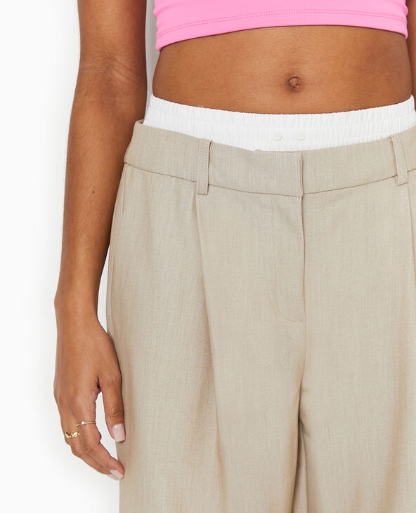 Pantalon large avec effet caleçon apparent beige - Pimkie