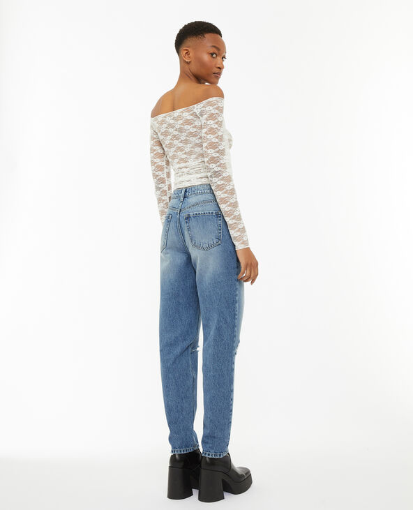 Jean mom taille haute trashé bleu - Pimkie