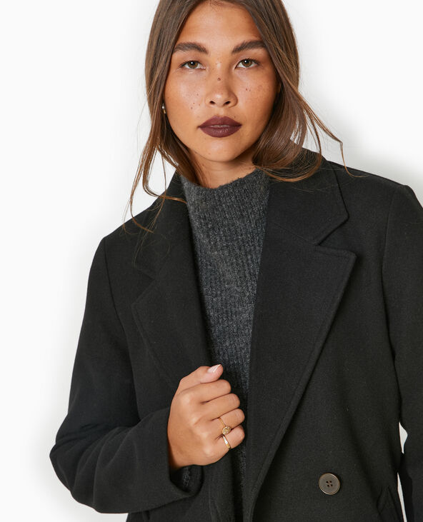 Manteau mi-long avec ceinture noir - Pimkie