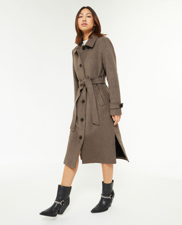 Manteau long col classique taupe - Pimkie