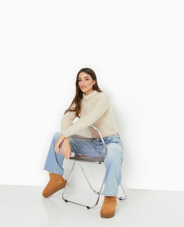 Pull en maille poilue avec perles cousues blanc - Pimkie