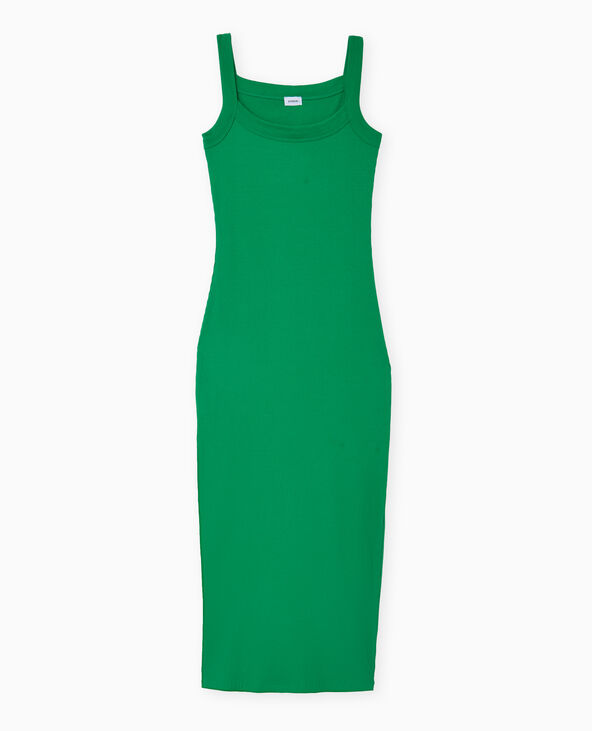 Robe longue et moulante en maille côtelée vert - Pimkie