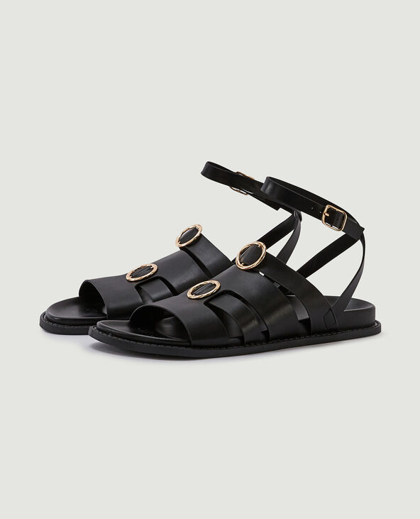 Sandales plates avec anneaux noir - Pimkie