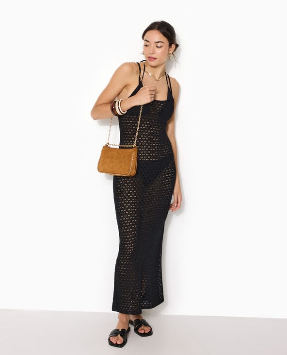 Robe longue dos-nu en maille crochet noir - Pimkie