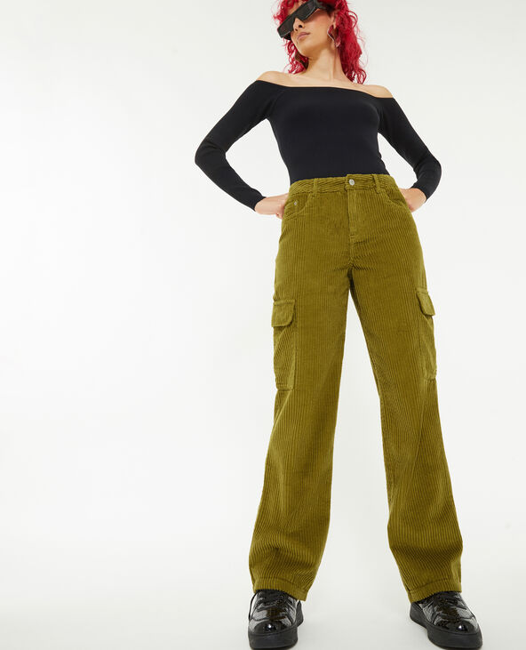 Pantalon cargo en velours grosses côtes vert olive - Pimkie