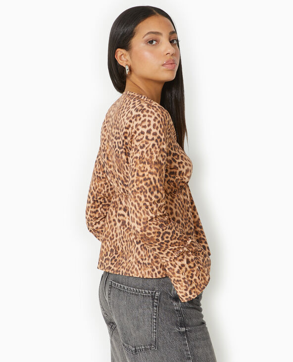 Blouse motif léopard avec manches flare marron - Pimkie