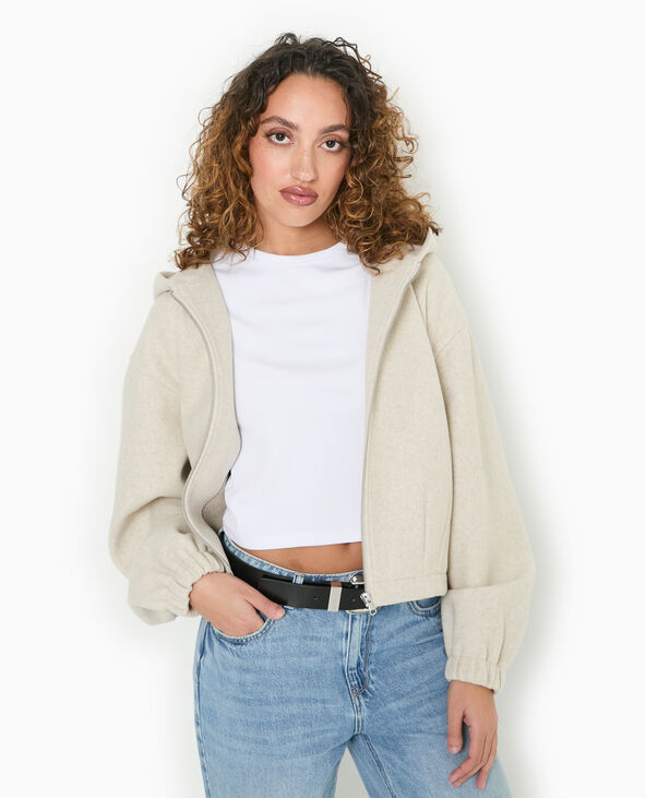 Blouson zippé avec capuche effet drap de laine beige - Pimkie