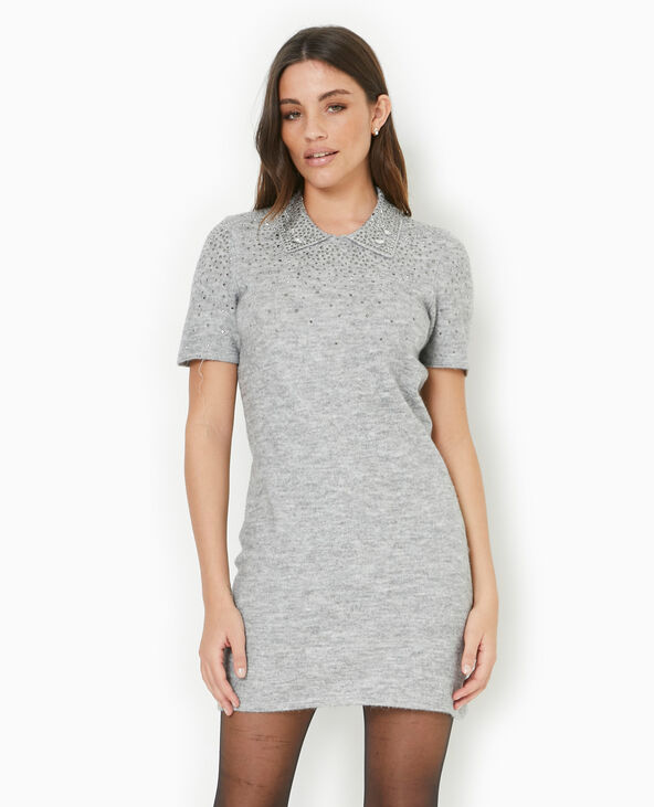 Robe courte en maille fine avec brillants gris chiné - Pimkie