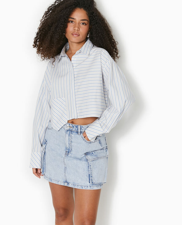 Chemise cropped rayée avec poche décalée bleu clair - Pimkie