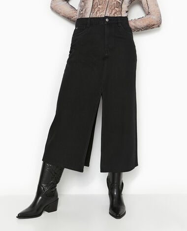 Jupe longue en jean avec fentes noir - Pimkie