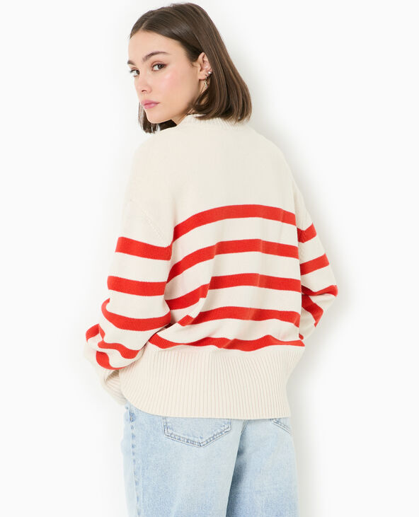 Pull oversize rayé avec grands bord-côtes blanc - Pimkie