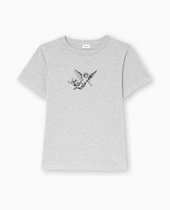 T-shirt ajusté avec print gris chiné - Pimkie