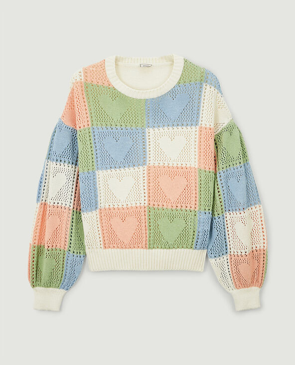 Pull maille fantaisie cœurs blanc - Pimkie
