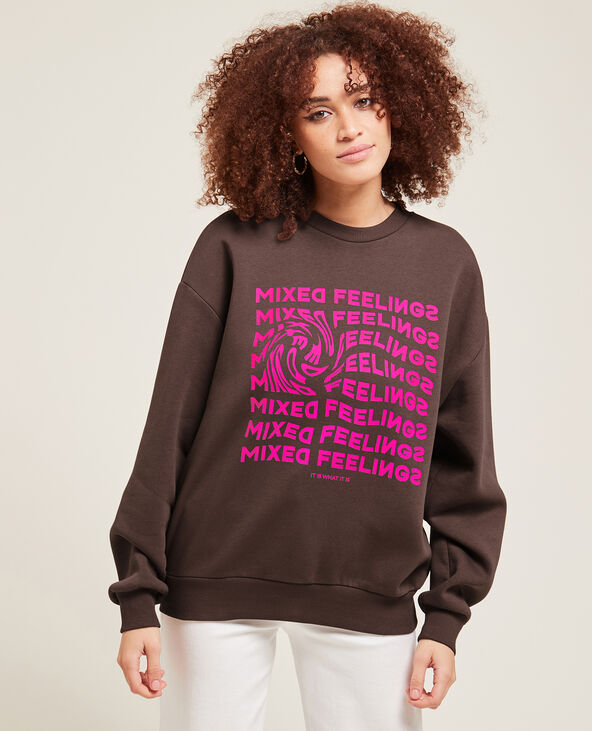 Sweat oversized avec inscription marron - Pimkie