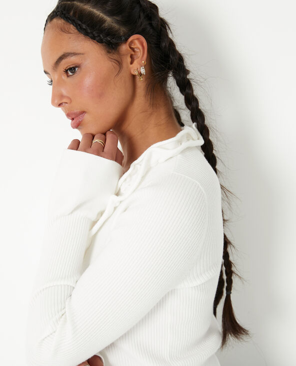Gilet en maille côtelée avec volants blanc - Pimkie