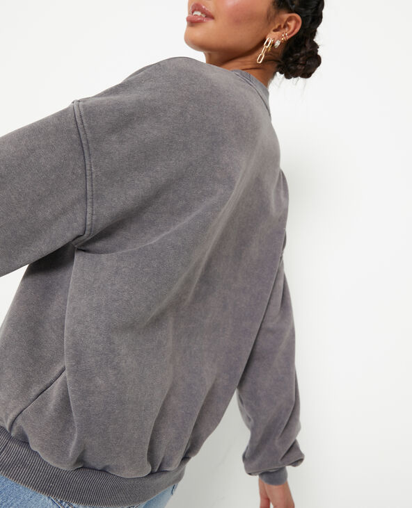 Sweat col rond avec effet délavé gris foncé - Pimkie