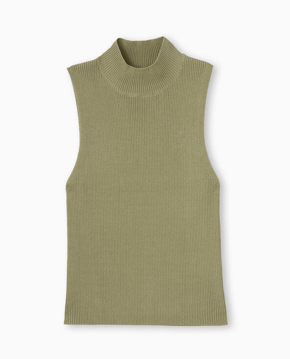 Pull sans manches en maille côtelée vert kaki - Pimkie
