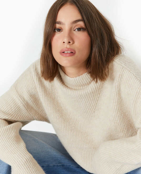 Pull col montant avec jeu de mailles beige - Pimkie
