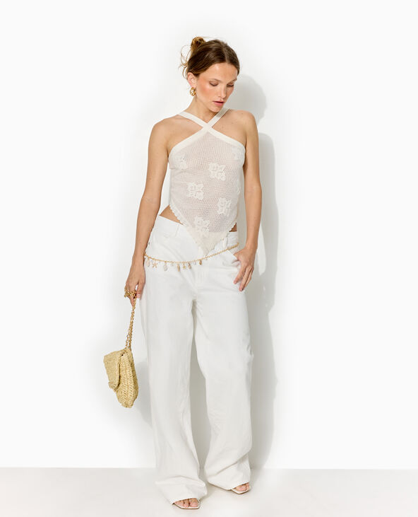 Top foulard en maille crochet ajourée blanc - Pimkie