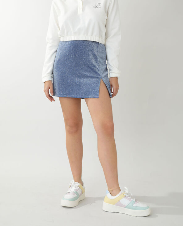 Jupe courte paillettée bleu foncé - Pimkie