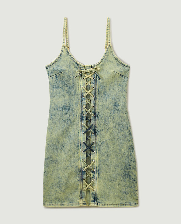 Robe courte en jean avec laçage bleu - Pimkie