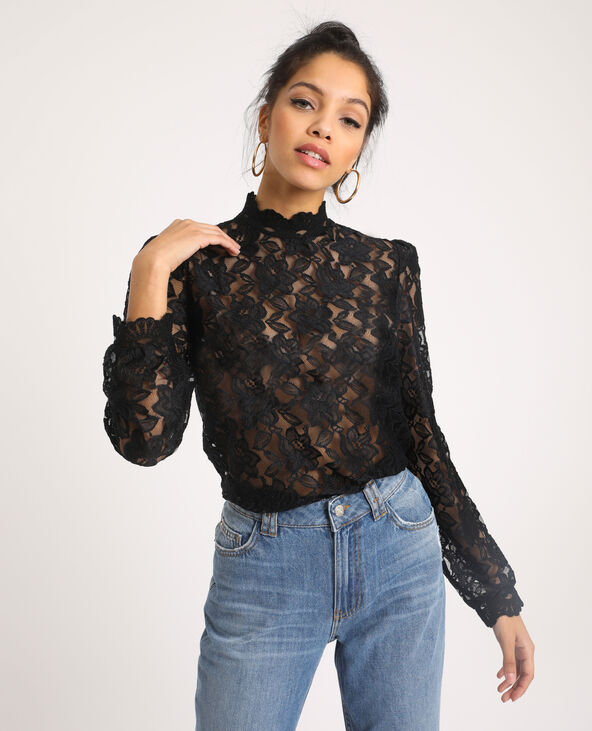 T-shirt en dentelle noir - Pimkie