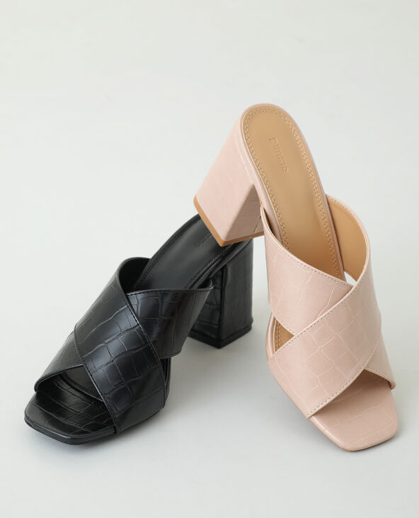 Mules à talons effet croco noir - Pimkie