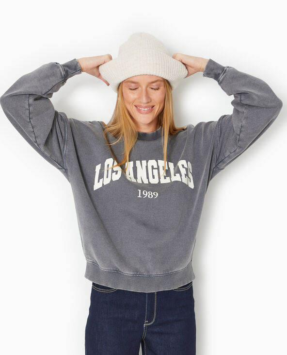 Sweat délavé acid wash avec print gris foncé - Pimkie