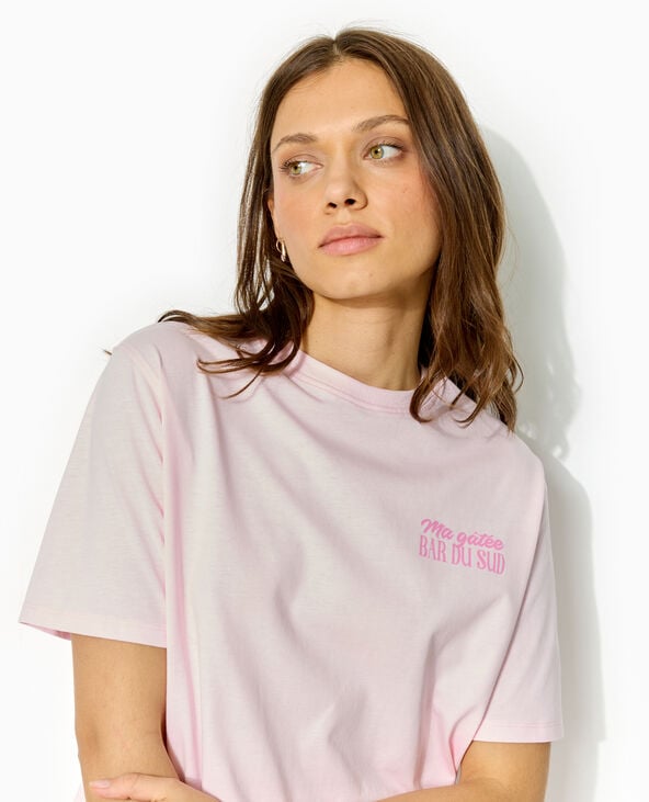 T-shirt oversize avec print poitrine et dos rose - Pimkie