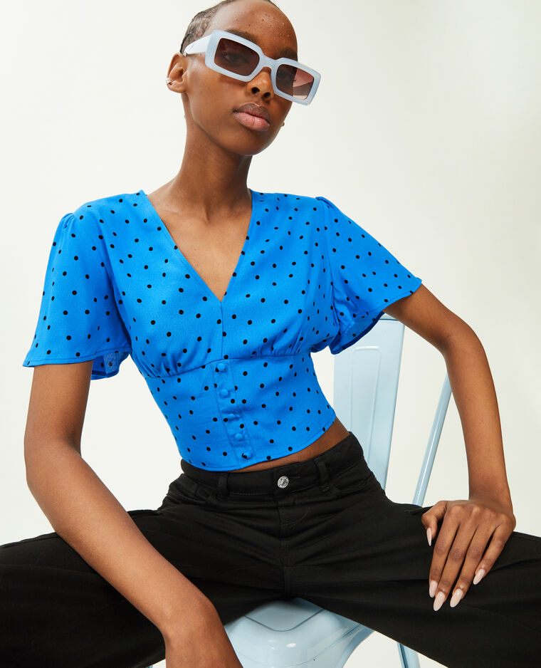 Blouse courte manches papillon bleu électrique - Pimkie
