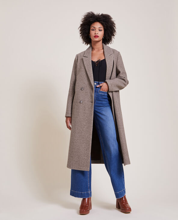 Manteau long effet drap de laine