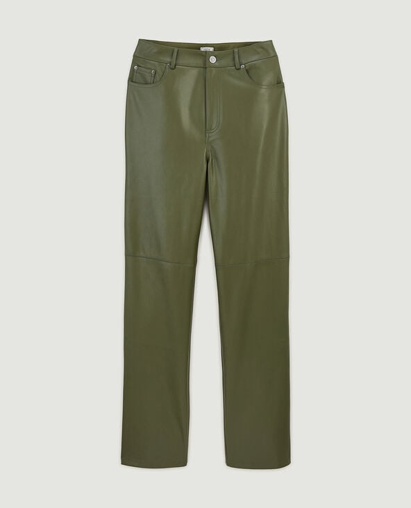 Pantalon droit en simili cuir vert de gris - Pimkie