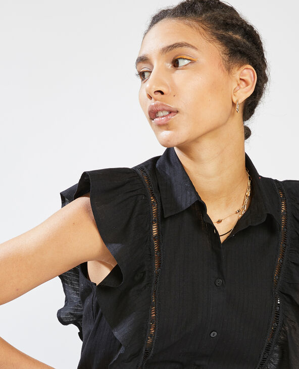 Blouse boutonnée avec volants noir - Pimkie