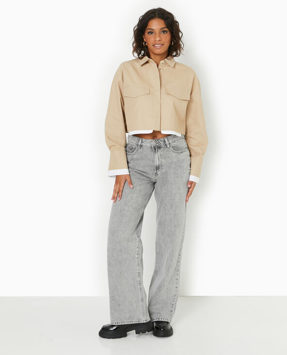 Chemise courte avec détail poches camel - Pimkie
