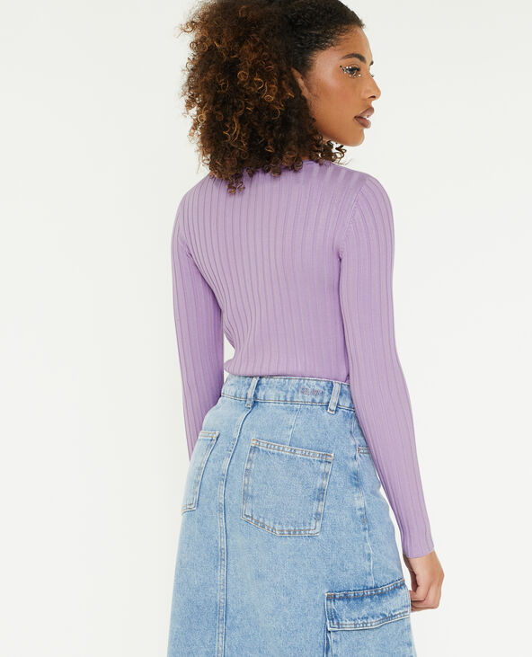 Pull col V maille côtes plates lilas - Pimkie