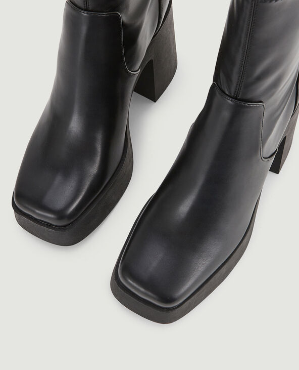 Boots plateforme à talon bouts carrés noir - Pimkie