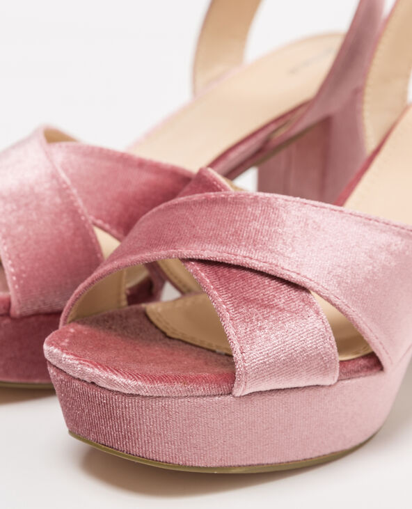 Sandales à plateau velours beige - Pimkie