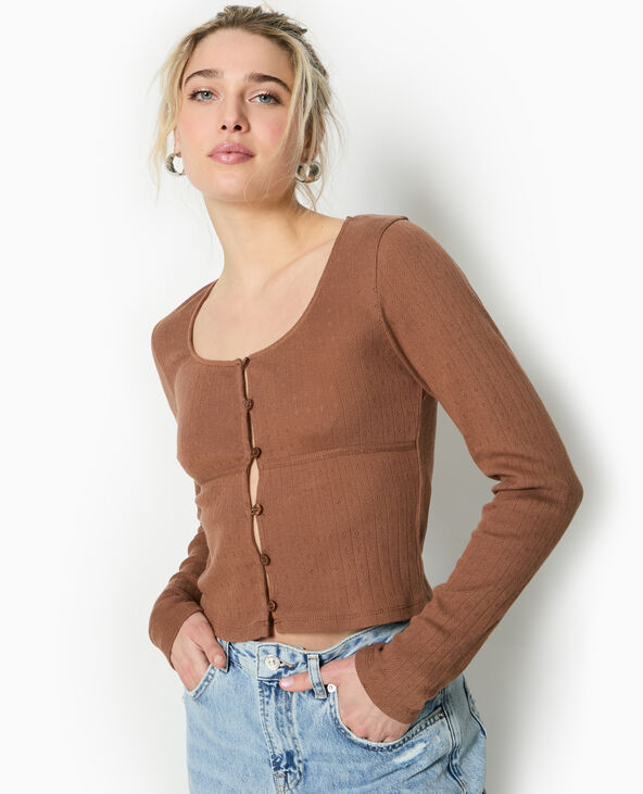 Top cardigan en maille fantaisie marron - Pimkie