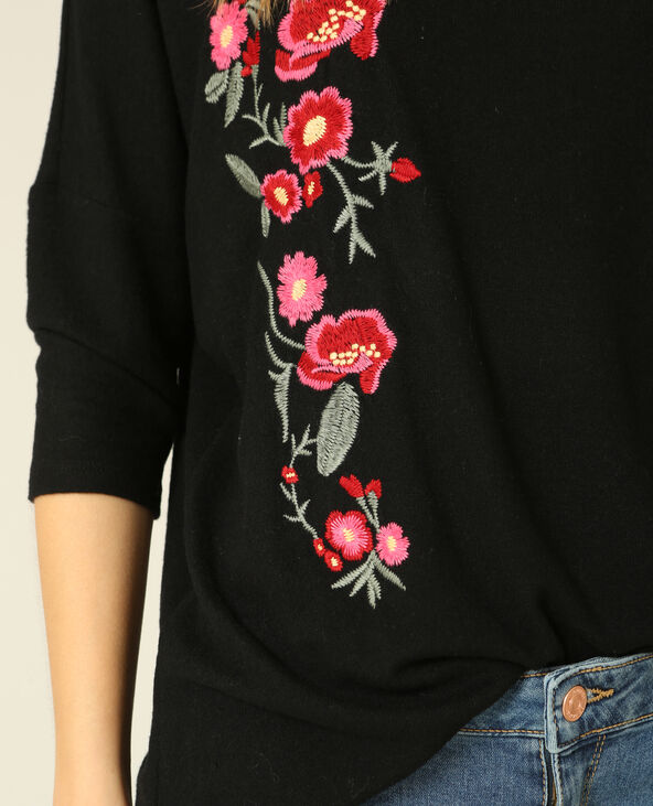 T-shirt brodé noir - Pimkie